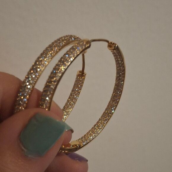 Gold Diamond Hoop Earrings - Picture 2 of 8